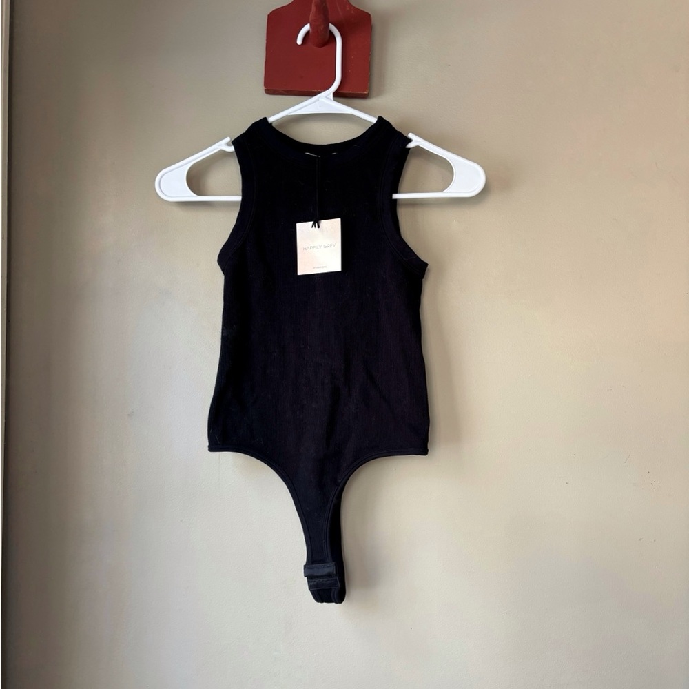 Tjmaxx Happily Grey Black One Piece Bodysuit S/M NWT